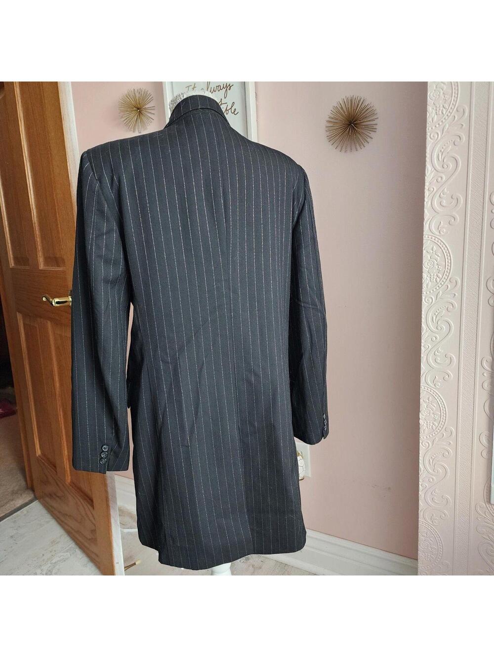 GRIFFIN Melbourne Black Pinstripe Long Wool Blazer Metallic Thread M L - Picture 3 of 9